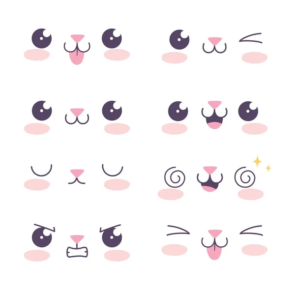 Kawaii cartoon cat icons set — Stockový vektor