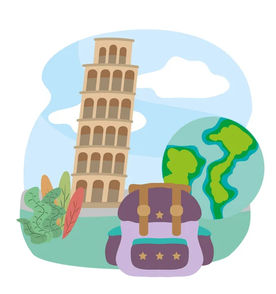 Torre de pisa mundo mochila viajes turísticos de vacaciones — Archivo Imágenes Vectoriales