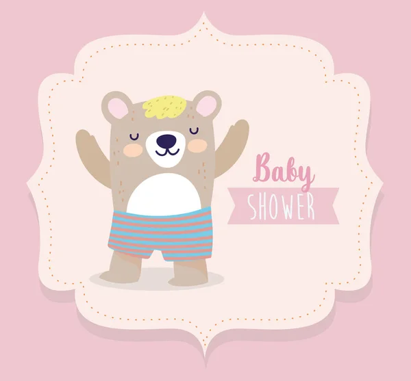 Baby dusch söt björn med korta byxor tecknad — Stock vektor