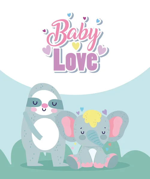 Baby shower cute sloth and elephant cartoon — Wektor stockowy