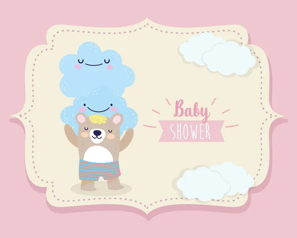 Baby shower cute bear with short pants and clouds — Stock vektor