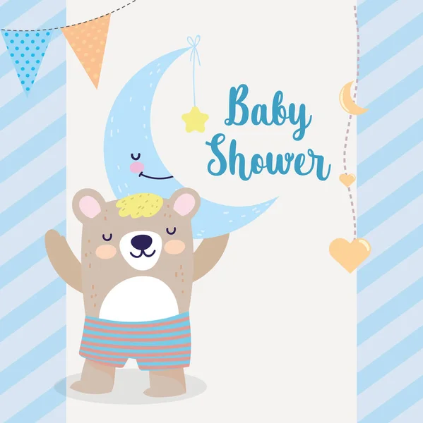 Ducha bebé lindo oso oso media luna con dibujos animados estrella. — Vector de stock