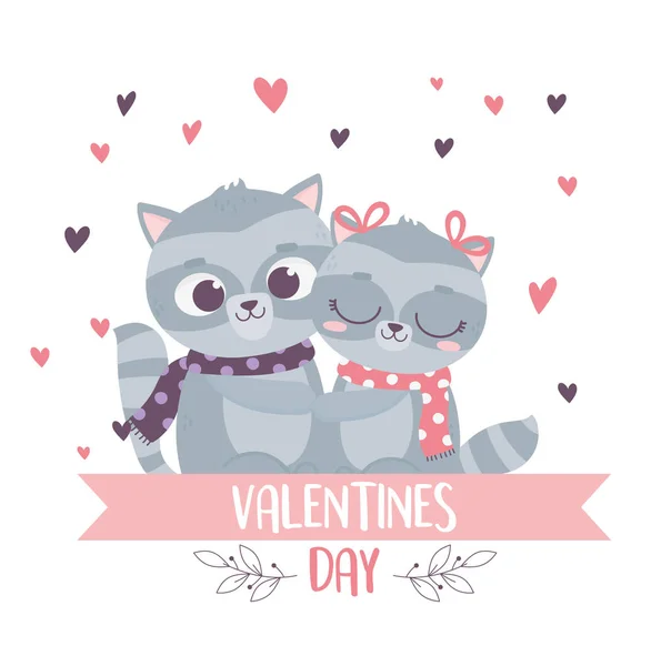 Feliz pareja de tíos días abrazó las raquetas con corazones de amor cicatrizado. — Vector de stock