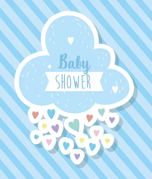 Baby shower cute cloud with rain of hearts — Stock Vector