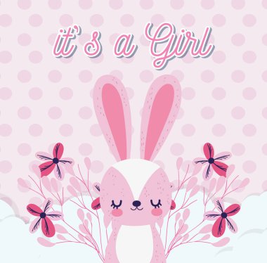 baby shower love pink cute rabbit with flowers clouds dots decoration