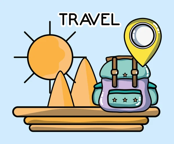 Montagna zaino puntatore posizione vacanza turistica viaggio — Vettoriale Stock