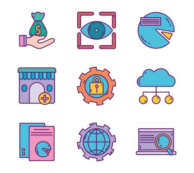business strategy digital marketing icons set