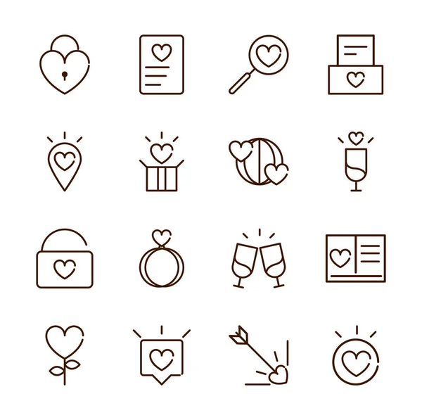 Love heart romantic passion feeling related icons collection thick line — стоковый вектор