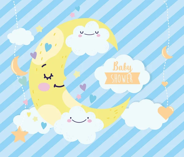 Baby shower cute half moon clouds hearts cartoon — стоковый вектор