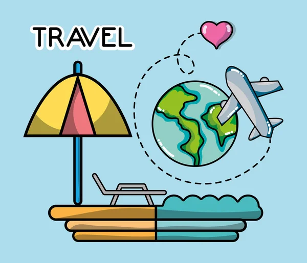 Beach world plane tourist vacation travel — Vetor de Stock