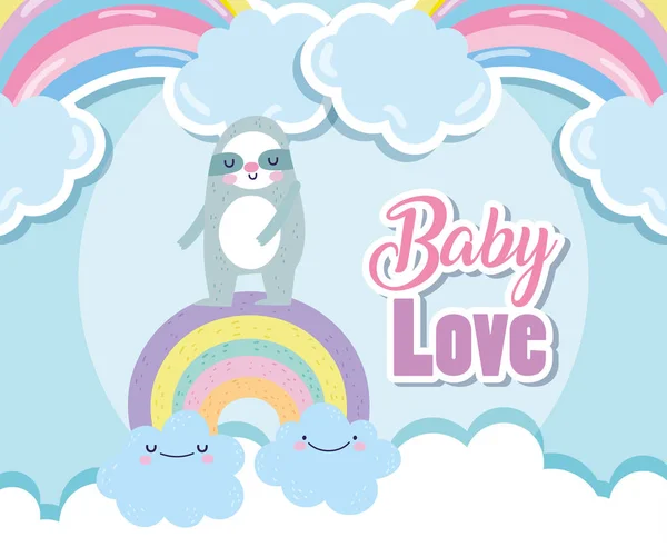 La ducha del bebé lindo arco iris con las nubes dibujos animados. — Archivo Imágenes Vectoriales