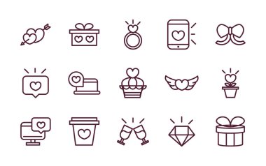 happy valentines day love romantic feeling icons collection thick line