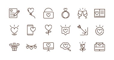love heart romantic passion feeling related icons collection thick line