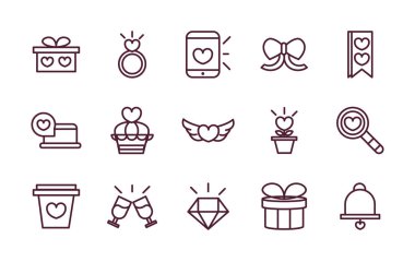 happy valentines day love romantic feeling icons collection thick line