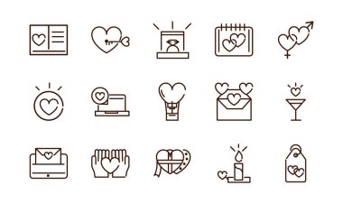 love heart romantic passion feeling related icons collection thick line
