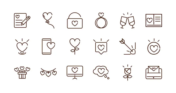 love heart romantic passion feeling related icons collection thick line