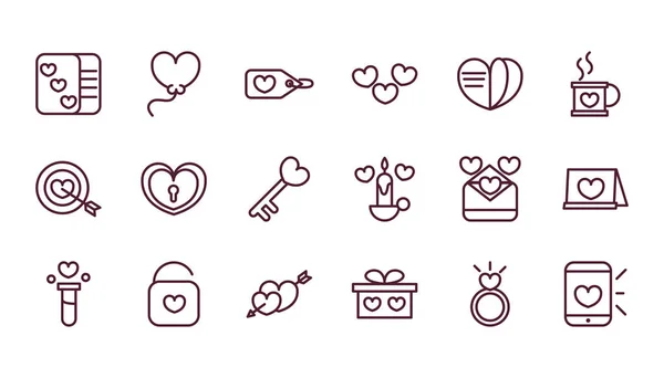 Happy valentines day love romantic feeling icons collection thick line — Vettoriale Stock