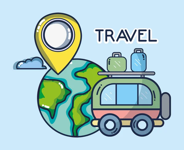 World bus luggage gps navigation pointer tourist vacation travel — Image vectorielle