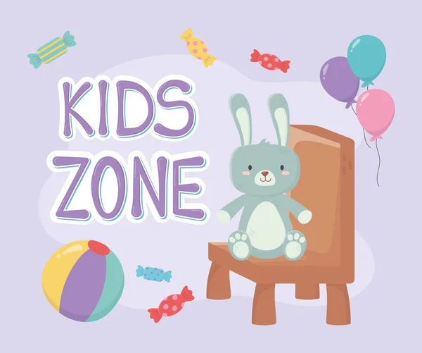 Kids zone, cute rabbit sitting on chair —  Vetores de Stock