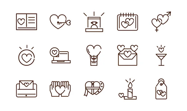 Love heart romantic passion feeling related icons collection thick line — Vector de stock