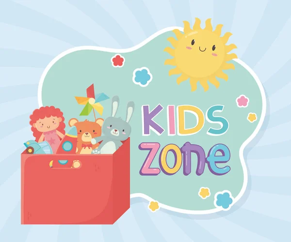 Kids zone, filled red box with toys storage — Stock vektor