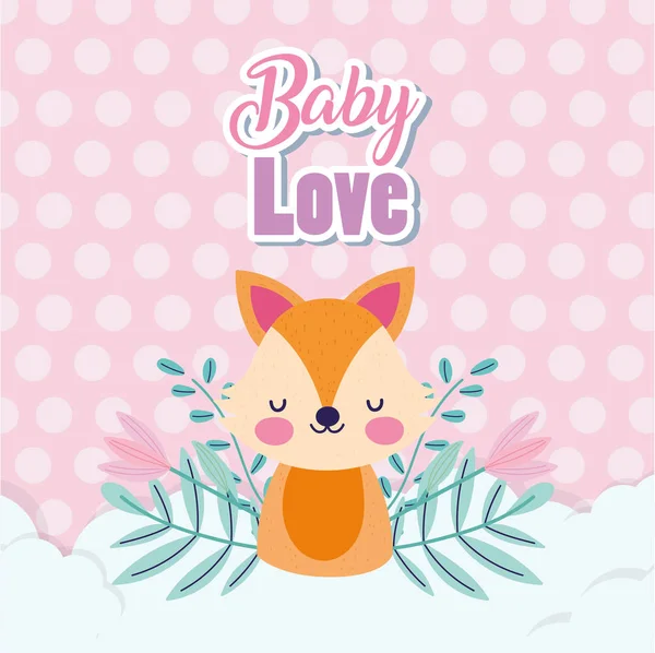 Baby shower love cute fox with leaves clouds decoration —  Vetores de Stock