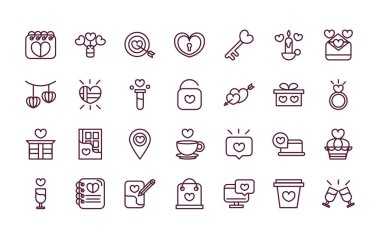 happy valentines day love romantic feeling icons collection thick line