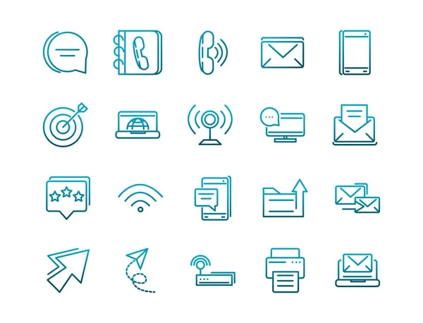 Communications talk information broadcast icons set gradient line — Vetor de Stock