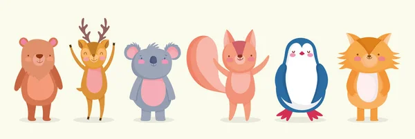 Conjunto de animais bonitos personagens de desenhos animados selvagens — Vetor de Stock