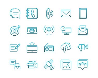 communications talk information broadcast icons set gradient line