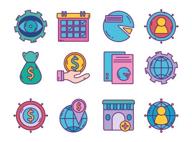 business strategy digital marketing icons set