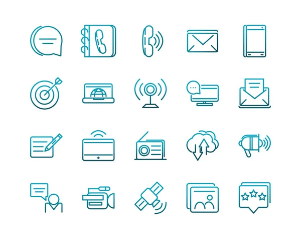 Communications talk information broadcast icons set gradient line — 스톡 벡터