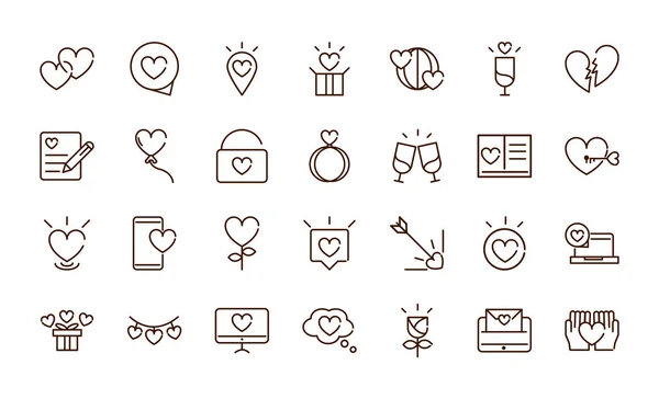 Love heart romantic passion feeling related icons collection thick line — Vetor de Stock