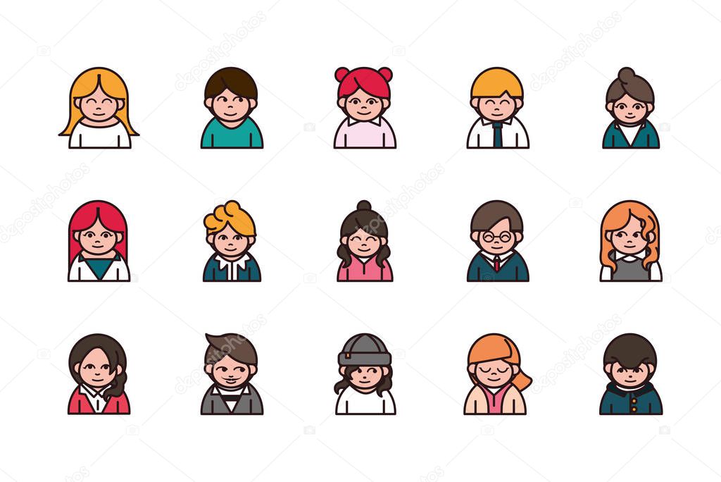 people cartoon characters avatar men and women set