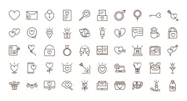 love heart romantic passion feeling related icons collection thick line