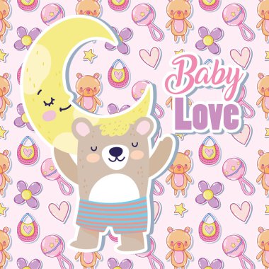 baby shower cute bear half moon cartoon