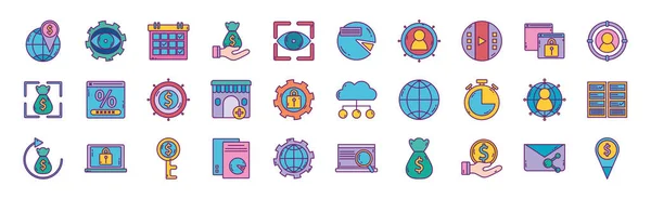 Business strategy digital marketing icons set — Vector de stock