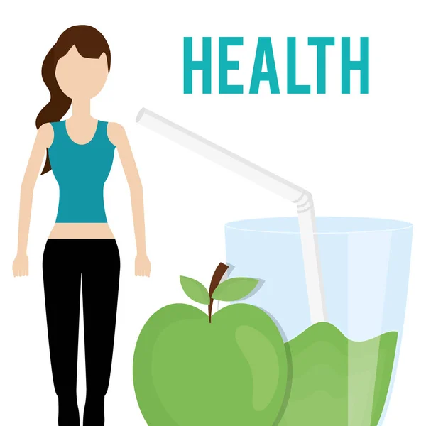 Woman and fresh apple and juice health food — стоковый вектор