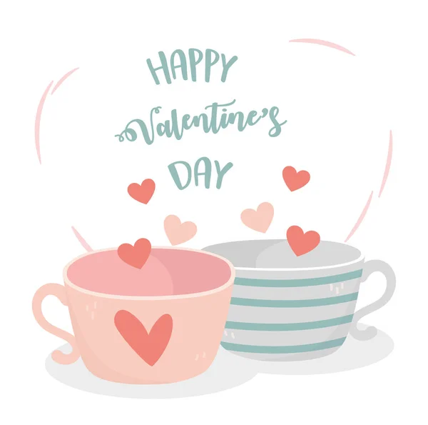 Happy valentines day lovely coffee cups hearts card — Wektor stockowy