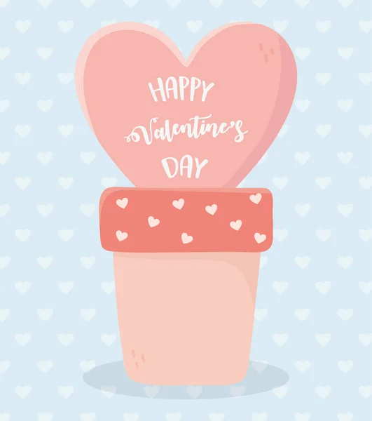 Happy valentines day potted heart love card — Stok Vektör