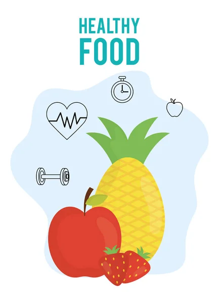 Pineapple apple and strawberry fresh nutrition health food — Stockvektor