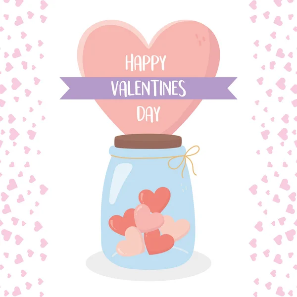 Happy valentines day jar glass hearts love romantic card — Vector de stock