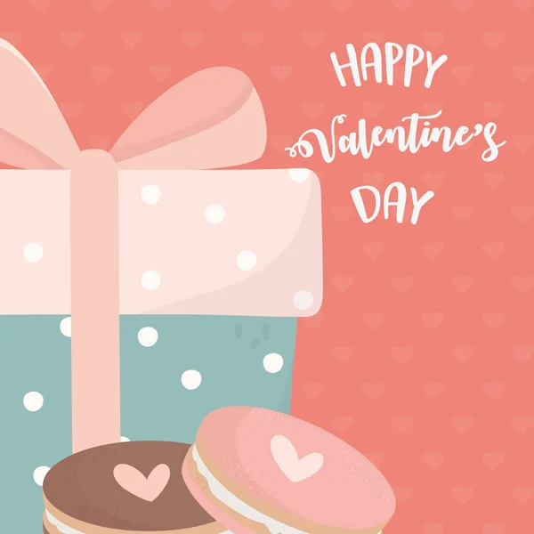 Happy valentines day cute gift box with dots and sweet cookies — Vector de stock