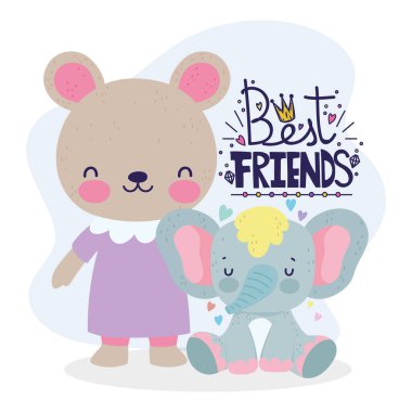 best friends card cute bear and elephant cartoon