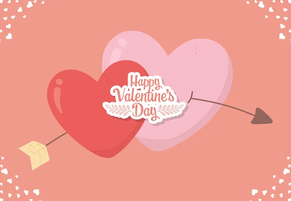 Happy valentines day hearts love pierced arrow card — Vector de stock