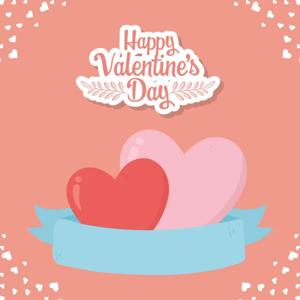 Happy valentines day love romantic hearts ribbon card — стоковый вектор