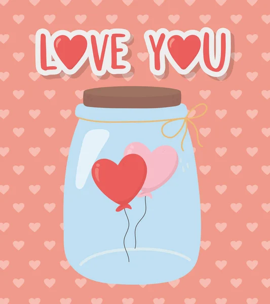 Happy valentines day jar glass balloons shape heart love card — 图库矢量图片