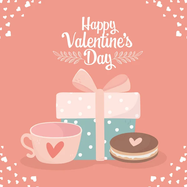 Happy valentines day decorative gift box and sweet cookies love — Stock Vector