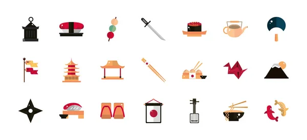 Japanese culture traditional food accessory landmark and others icons — Stockvector