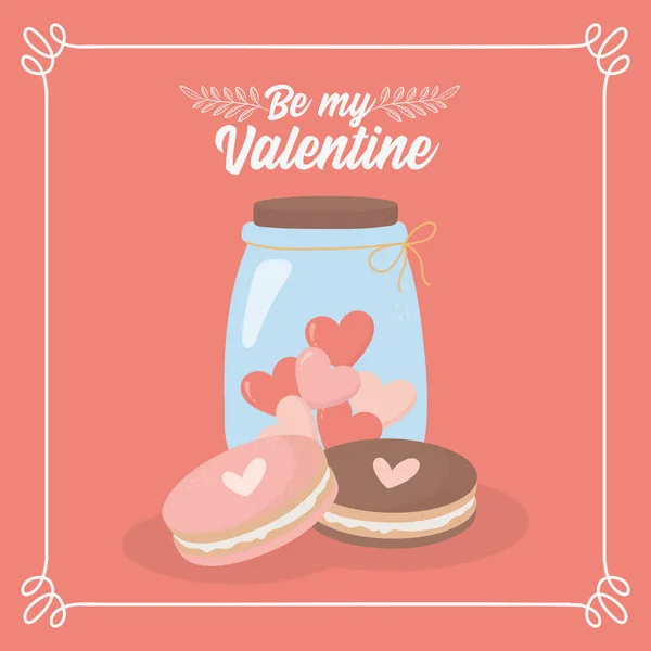 Happy valentines day cookies and jar glass heart love card — Wektor stockowy